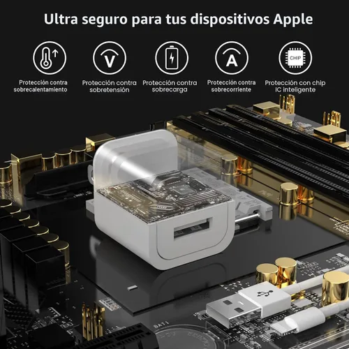 Vista 4 de [Certificado MFi de Apple] Cargador de iPhone, paquete de 2 cargadores de pared USB de carga rápida, adaptador de enchufe de viaje con USB a