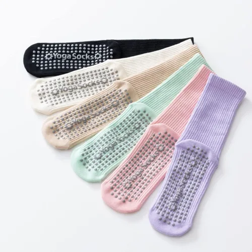 Vista 8 de Calcetines de yoga y pilates con empuñaduras para mujer, antideslizantes, coloridos, teñido anudado, acolchados, calcetines para bailar en barra