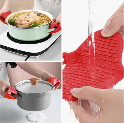 Vista 5 de NEPAK 2 pares de guantes de horno resistentes al calor, mini guantes de horno de silicona, manoplas para cocina, cocinar y hornear (rojo y azul)