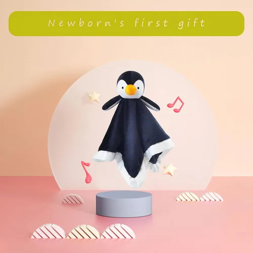 Vista 3 de Manta de seguridad suave de pingüino negro para bebé, manta de felpa con personaje de pingüino, regalo de baby shower/cuarto de bebé, bebé recién