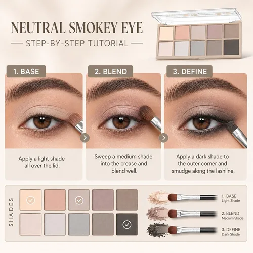 Vista 8 de Sulily Paleta de sombra de ojos color nude, 10 colores, maquillaje de sombra de ojos mate, gris pardo marrón, humo neutro, pigmento alto mezclable