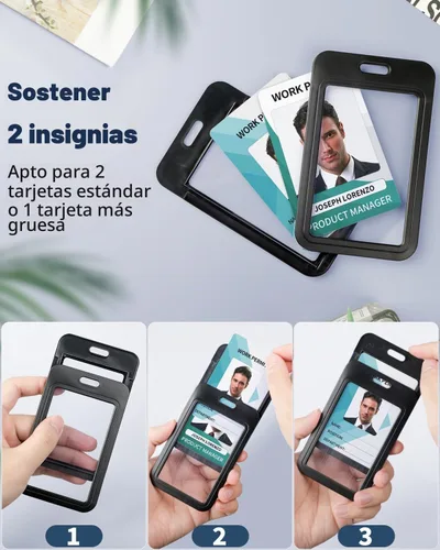 Vista 3 de Uniclife Paquete de 3 Portacarnet Deslizante con Ventanas de Doble Cara Funda Vertical de Plástico Duro Negro Bolsa Protectora de Tarjetas
