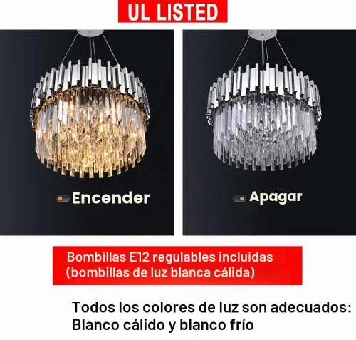 Vista 5 de Lámpara de araña de cristal moderna, luces colgantes cromadas, lámparas de techo con pantalla de acero inoxidable, para isla, comedor, sala de Cromo