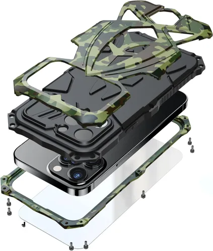 Vista 9 de Lunivop Funda para iPhone 15 Pro Max, protección resistente, tornillo resistente, cuerpo completo, de grado militar, de goma de parachoques de metal