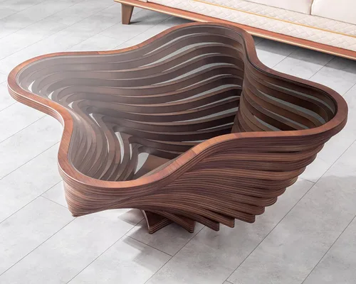 Vista 5 de by Papella Design, Mesas de centro de nogal natural Veener para sala de estar, mesa rústica, mesa de centro para sala, mesa central, mesa