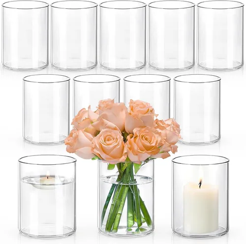 Vista 13 de UPBUD Jarrones Cilíndricos de Vidrio Pequeños de 4 Pulgadas para Centros de Mesa 12 piezas Jarrón de Flores Transparente para Decoraciones
