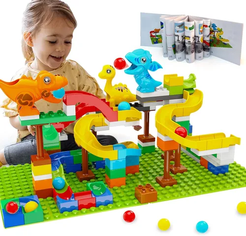 Vista 8 de Bloques de Construcción Carrera de Mármol, Pista de Mármol con Dinosaurios, Ladrillos Grandes Clásicos para Niños de 3, 4, 5, 6, 7 + Años