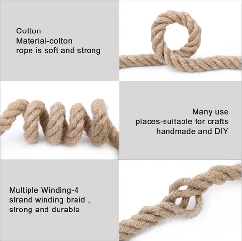 Vista 3 de Cuerda de yute, 1 1/2 pulgadas x 50 pies, cuerda de cáñamo natural trenzada Manila resistente para manualidades, columpio para árboles, jardinería