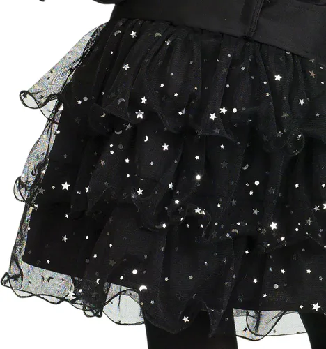 Vista 5 de Disfraz infantil de bruja con brillantina, M, Negro