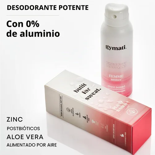 Vista 2 de Gymati Desodorante natural en espray corporal, sin aluminio, mezcla a base de plantas con aloe y zinc, protección contra olores de larga duración