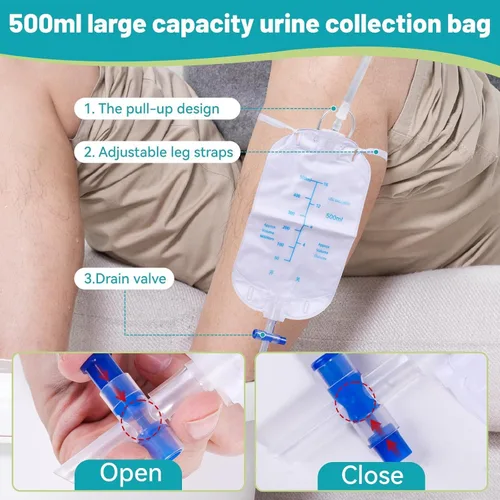 Vista 6 de Bolsa de orina portátil para incontinencia para hombres, bolsa portátil reutilizable para recolección de orina con catéter urinario, bolsa de orina