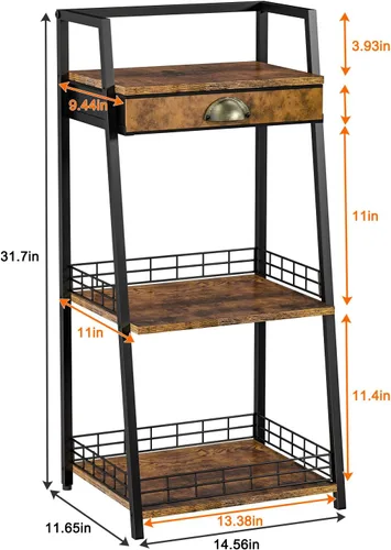 Vista 3 de keomaisyto Estantes de baño de 3 niveles con cajón de lona, estante de almacenamiento de baño, estante de almacenamiento pequeño, estante