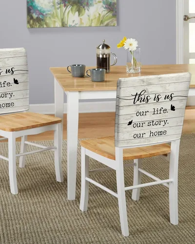 Vista 5 de LiDU Juego de 4 fundas para sillas de comedor con diseño de mariposas rústicas y retro, de madera a rayas, fundas extraíbles para sillas de cocina