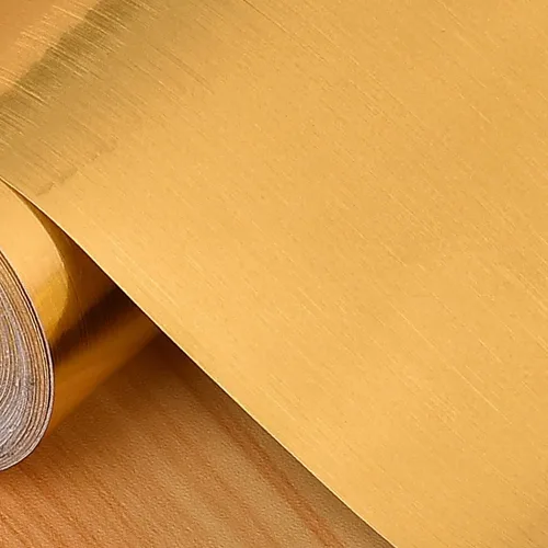 Vista 5 de WENMER Papel tapiz dorado metálico para despegar y pegar de 17.71 x 590 pulgadas, papel de contacto con aspecto de metal cepillado, decoración
