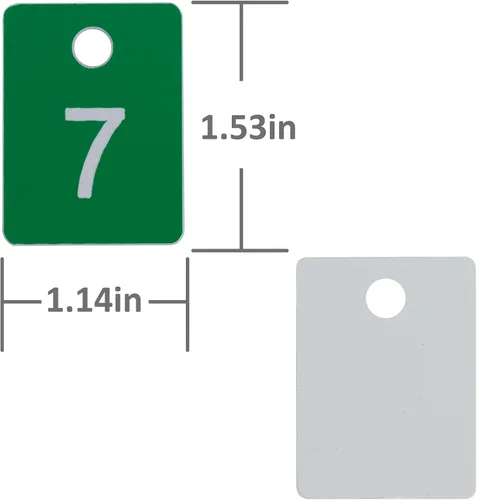 Vista 2 de Etiquetas numéricas de plástico rectangulares StayMax, etiquetas de llave con número, etiquetas de número en disco con agujero (1-50, verde)