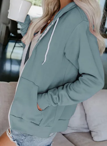 Vista 3 de Dokotoo - Sudadera para mujer, con manga larga, capucha, bolsillos y cremallera completa
