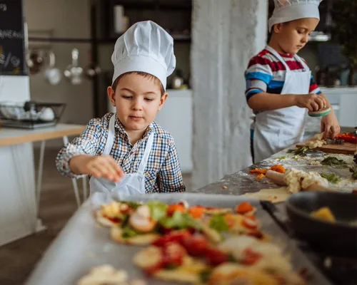 Vista 4 de ESHATO Sombrero de chef para niños, gorra de cocina de algodón elástico ajustable para niños