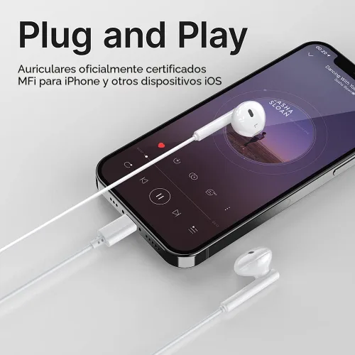 Vista 3 de Auriculares con cable Lightning para iPhone, auriculares con certificación MFi para iPhone 13 14 12 Pro Max, con micrófono y control de volumen