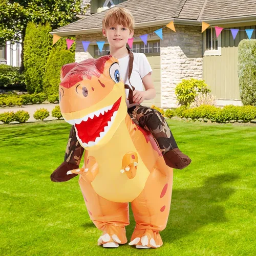 Vista 3 de COMIN Disfraz inflable de dinosaurio para niños, disfraz de dinosaurio T Rex divertido para fiesta de Halloween