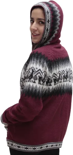 Vista 7 de Little Llamas Chaqueta Sudadera con Capucha de Lana de Alpaca Tejida Negro