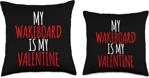 Vista 3 de My Wakeboard Is My Valentine Tees My Wakeboard - Almohada divertida para el día de San Valentín, 16 x 16 pulgadas, multicolor