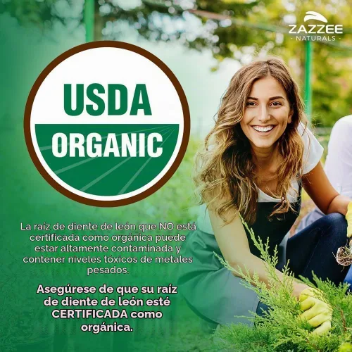 Vista 3 de Zazzee USDA - Extracto orgánico de raíz de diente de león 10:1, 60 cápsulas 2 Month Supply, Liver & Detox Support, Taraxacum Officinale, Organic