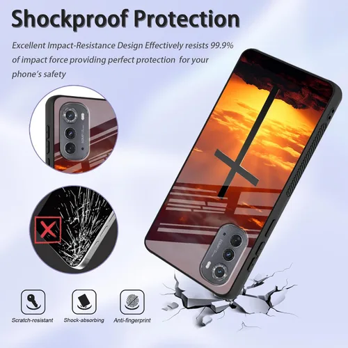 Vista 4 de Funda para Motorola Moto Edge 2022, cubierta trasera de vidrio templado con protector de pantalla, funda protectora a prueba de golpes para Motorola