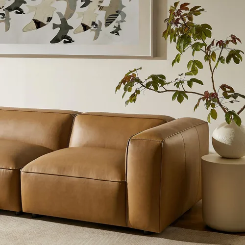 Vista 7 de Modway Auren - Sofá modular de cuero vegano de 4 piezas en color camello – Sofá modular de piel sintética de 3 plazas – Cómodo sofá moderno de piel