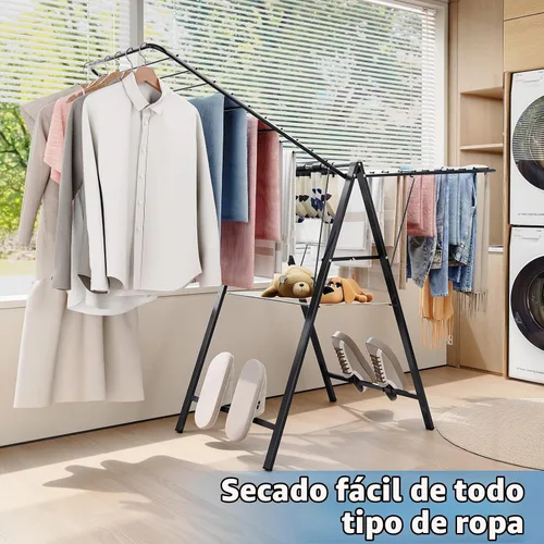 Vista 7 de APEXCHASER Perchero de Ropa Plegable, Perchero de Secado de Metal para Lavandería con Barras de Altura Ajustable, Perchero Ultra Delgado para Ropa