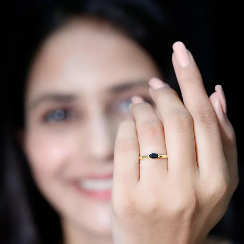 Vista 3 de Anillo de promesa de ónix negro natural certificado, calidad AAA, anillo de ónix East West, anillo de Pinky para mujer, listo para regalar