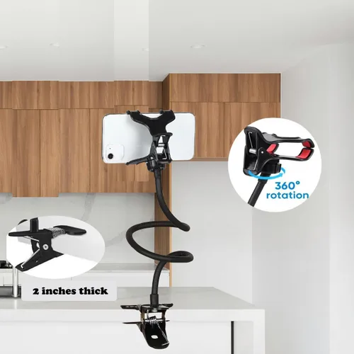 Vista 5 de Selfdee Soporte para teléfono celular, soporte de pereza, rotación de 360 grados, soporte universal con brazos largos flexibles, montaje en clip