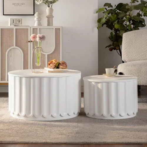 Vista 26 de WILLIAMSPACE Mesa de café lateral pequeña con forma de giro única, mesa de acento final moderna para sofá de sala de estar, estilo retro de granja