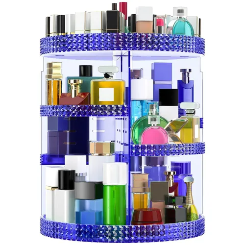 Vista 13 de Organizador de maquillaje negro con rotación de 360 grados, 7 niveles de gran capacidad, organizador de cosméticos acrílico, organizador