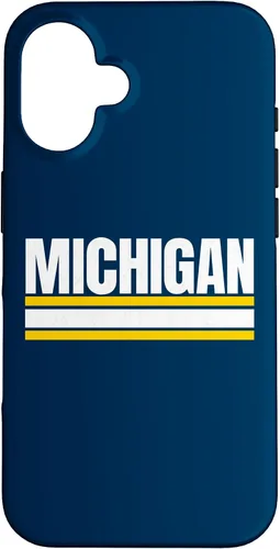 Vista 32 de Michigan - Carcasa para iPhone 17, diseño tradicional de líneas de rayas amarillas/blancas