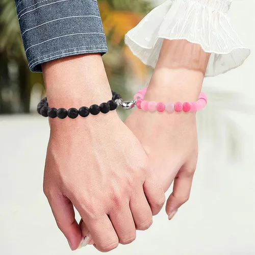 Vista 56 de 2 pulseras magnéticas para parejas, piedra natural negra mate, cristal para votos de amor eterno, juego de pulseras de cuentas de piedra de energía