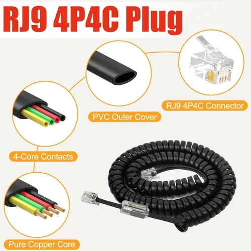 Vista 5 de Uvital Desenredador de cable para teléfono celular, 1 paquete de cable de teléfono fijo de 8 pies sin enrollar (1.2 pies en espiral) y 1 paquete