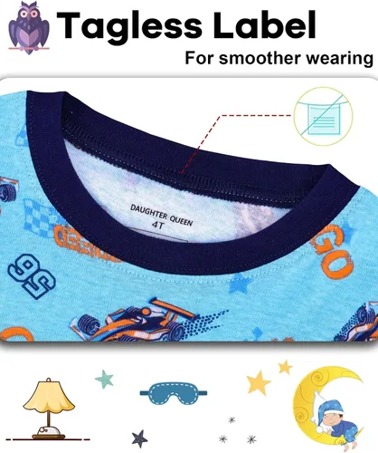 Vista 2 de DAUGHTER QUEEN Pijama para niños de 4 piezas, 100% algodón, talla 18 meses a 12 años
