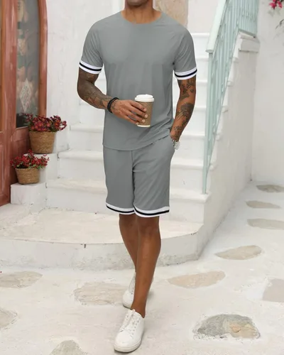 Vista 2 de MyDearie Conjunto de pantalones cortos para hombre, camiseta de manga corta y pantalones cortos deportivos atléticos, conjunto de 2 piezas