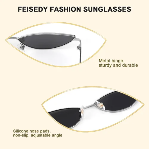 Vista 19 de FEISEDY Gafas de sol de diseñador de moda Retro pequeños pétalos forma arco templo diseño B2298