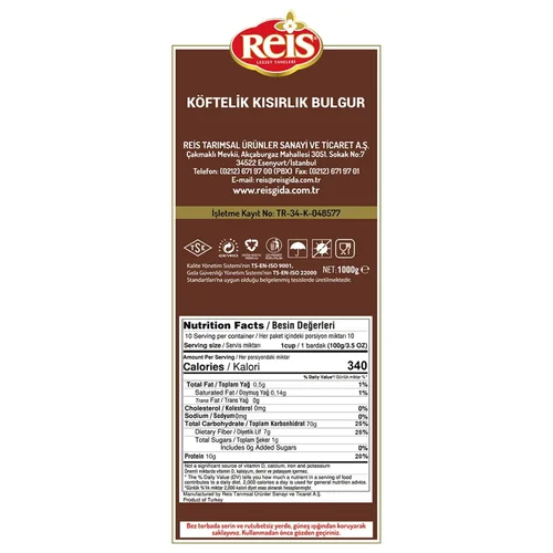 Vista 2 de Reis Bulgur fino, bayas de trigo, trigo bulgur para ensaladas, albóndigas y comidas, alimentos turcos, cereales ricos en fibra y proteínas, bolsa