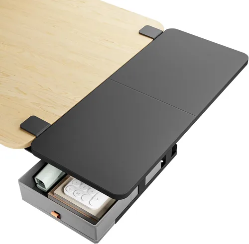 Vista 14 de PEGZONE Bandeja extensora de escritorio, estante de escritorio con abrazadera de 24 x 12 pulgadas, extensión de escritorio con cajón