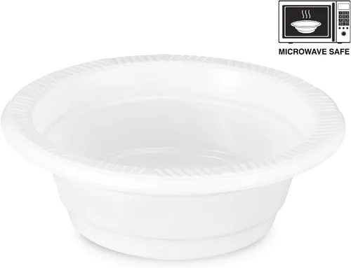 Vista 2 de Basix [100 unidades] Cuencos desechables de plástico blanco de 5 onzas para postre, aptos para microondas, ideales para la escuela, comida