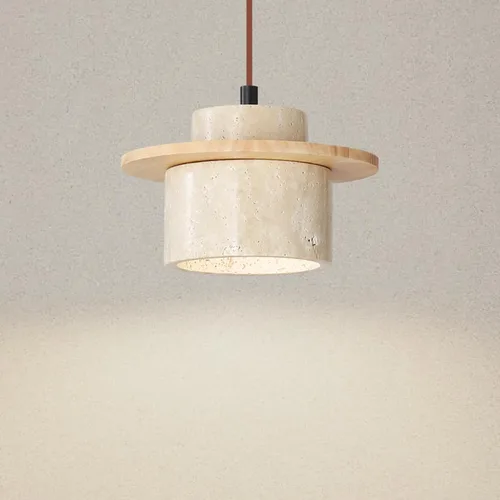 Vista 9 de Lámpara colgante japonesa Wabi Sabi de piedra natural, lámpara colgante de travertino amarillo nórdico para isla de cocina, candelabro de madera