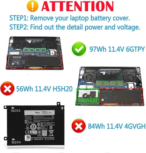 Vista 2 de Batería de 97Wh 6GTPY compatible con Dell XPS 15 9560 9570 9550 7590