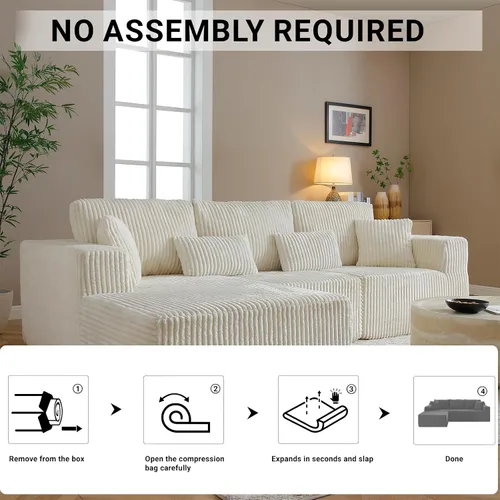 Vista 5 de Sofá modular de 110 pulgadas, sofá modular de pana en forma de L sin hueso con diván, moderno sofá de asiento profundo tapizado para sala de estar