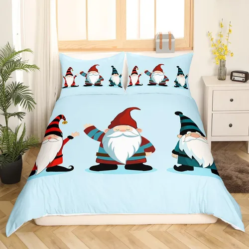 Vista 20 de Erosebridal Juego de ropa de cama de Navidad escandinavos gnomos de Papá Noel, funda de edredón de Papá Noel nevando para niños y niñas, funda
