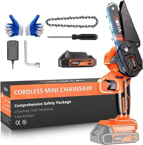 Vista 9 de AOKIA Motosierra Eléctrica Mini Inalámbrica, Pequeña de Mano 20V de 2 Baterías con Cargador, Motosierra de 6 Pulgadas, Operada con Batería, para Uso