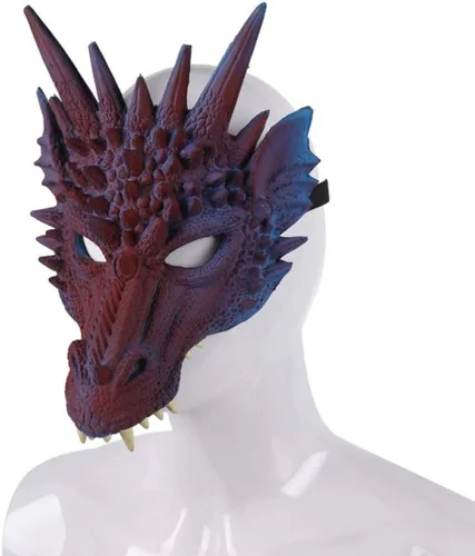 Vista 2 de Ochine Máscara facial de dragón 3D, disfraz de Halloween, máscara de media cara de animales aterradores, fiesta de cosplay para adultos, hombres
