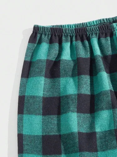 Vista 4 de OYOANGLE Men's 2 Piece Plaid Print Elastic Waist Sleep Pants Set Regular Fit Pajama Trousers