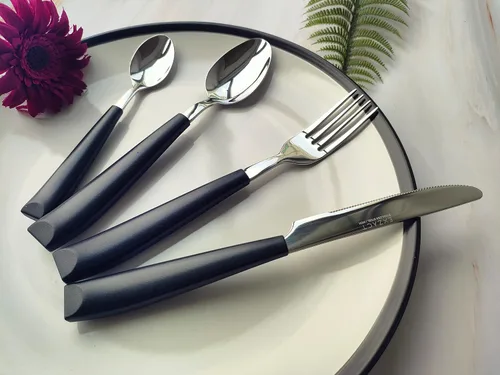 Vista 8 de EXZACT 16 pcs Flatware Set Stainless Steel Wide Handles Serves 4 Black